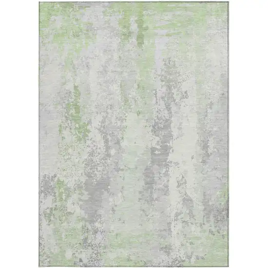 Artichoke Green And Ivory Abstract Washable Indoor Outdoor Area Rug Photo 4