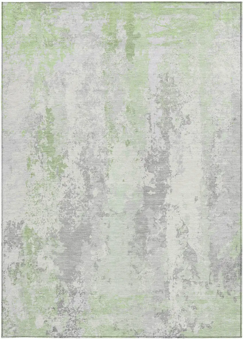 Artichoke Green And Ivory Abstract Washable Indoor Outdoor Area Rug Photo 3
