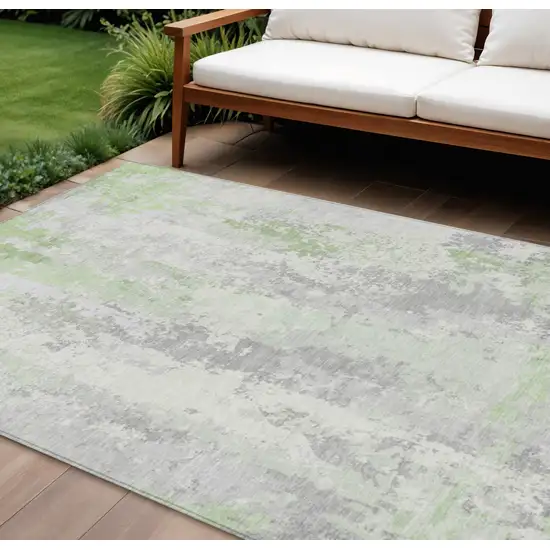 Artichoke Green And Ivory Abstract Washable Indoor Outdoor Area Rug Photo 2
