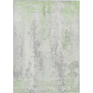 Photo of Artichoke Green And Ivory Abstract Washable Indoor Outdoor Area Rug