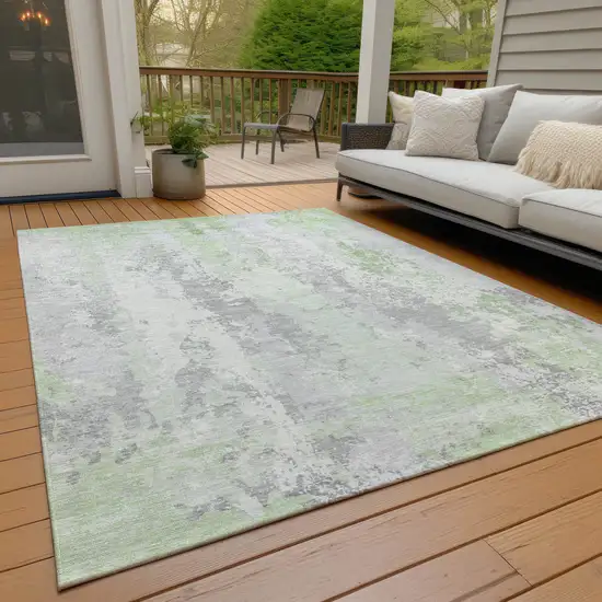 Artichoke Green And Ivory Abstract Washable Indoor Outdoor Area Rug Photo 8