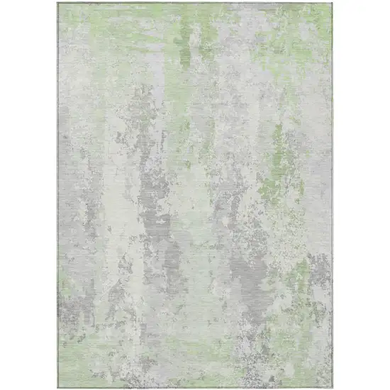 Artichoke Green And Ivory Abstract Washable Indoor Outdoor Area Rug Photo 1
