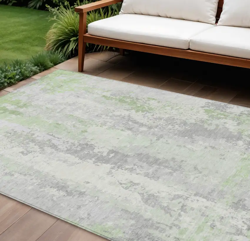 Artichoke Green And Ivory Abstract Washable Indoor Outdoor Area Rug Photo 2