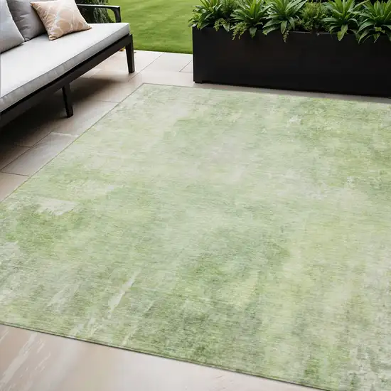 Artichoke Green And Ivory Abstract Washable Indoor Outdoor Area Rug Photo 2