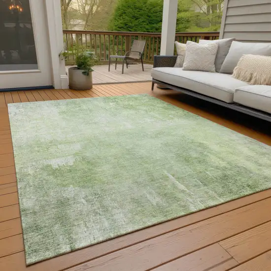Artichoke Green And Ivory Abstract Washable Indoor Outdoor Area Rug Photo 8