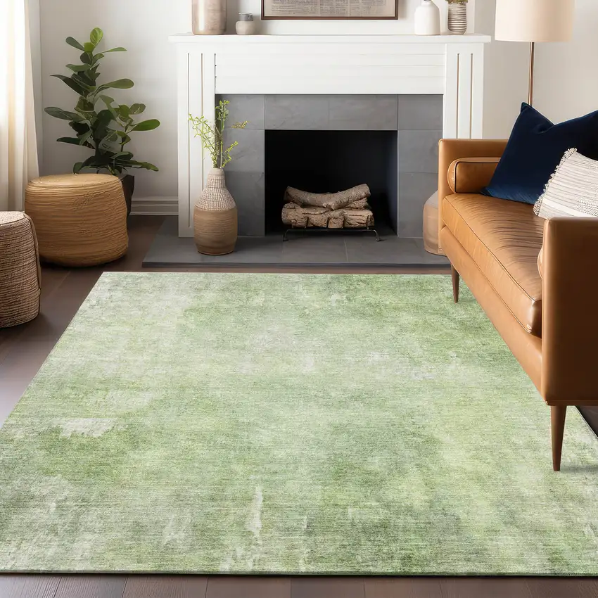 Artichoke Green And Ivory Abstract Washable Indoor Outdoor Area Rug Photo 6
