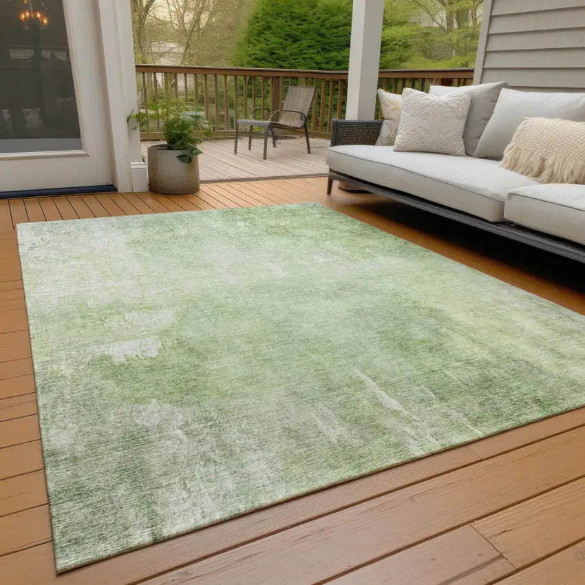 Artichoke Green And Ivory Abstract Washable Indoor Outdoor Area Rug Photo 8