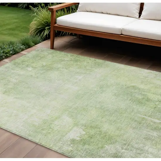Artichoke Green And Ivory Abstract Washable Indoor Outdoor Area Rug Photo 2