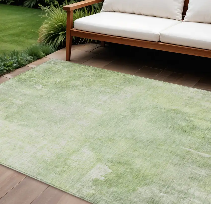 Artichoke Green And Ivory Abstract Washable Indoor Outdoor Area Rug Photo 2