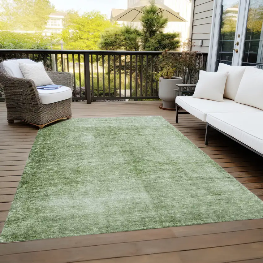 Artichoke Green And Ivory Abstract Washable Indoor Outdoor Area Rug Photo 7