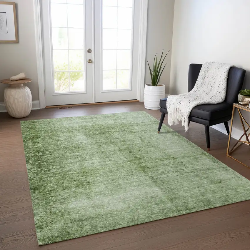 Artichoke Green And Ivory Abstract Washable Indoor Outdoor Area Rug Photo 5