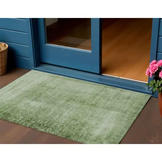Artichoke Green And Ivory Abstract Washable Indoor Outdoor Area Rug Photo 2