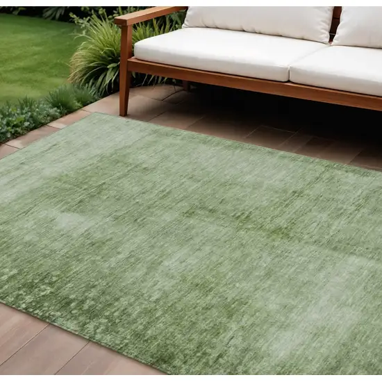 Artichoke Green And Ivory Abstract Washable Indoor Outdoor Area Rug Photo 2