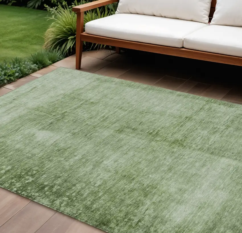 Artichoke Green And Ivory Abstract Washable Indoor Outdoor Area Rug Photo 2