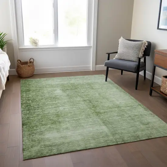 Artichoke Green And Ivory Abstract Washable Indoor Outdoor Area Rug Photo 6