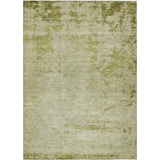 Artichoke Green And Ivory Abstract Washable Indoor Outdoor Area Rug Photo 1