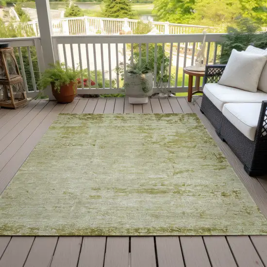 Artichoke Green And Ivory Abstract Washable Indoor Outdoor Area Rug Photo 9