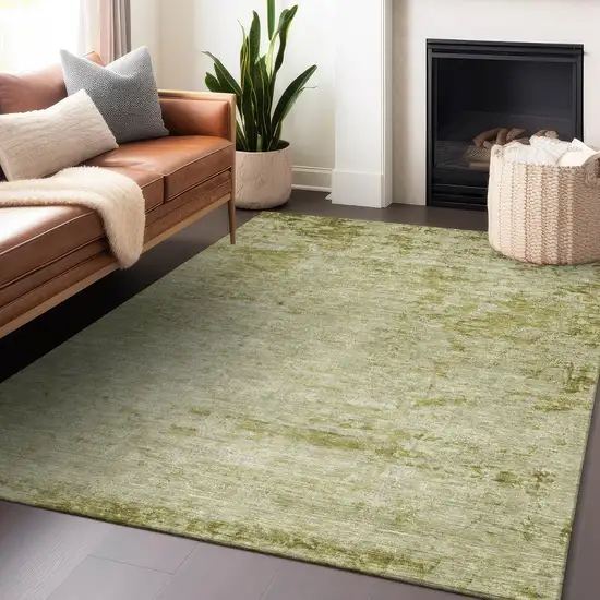Artichoke Green And Ivory Abstract Washable Indoor Outdoor Area Rug Photo 7