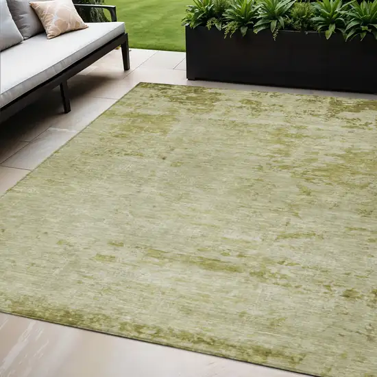 Artichoke Green And Ivory Abstract Washable Indoor Outdoor Area Rug Photo 2