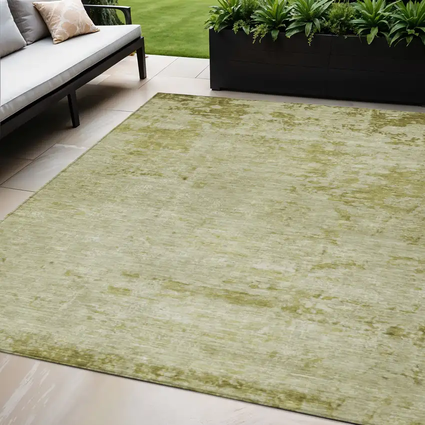 Artichoke Green And Ivory Abstract Washable Indoor Outdoor Area Rug Photo 2