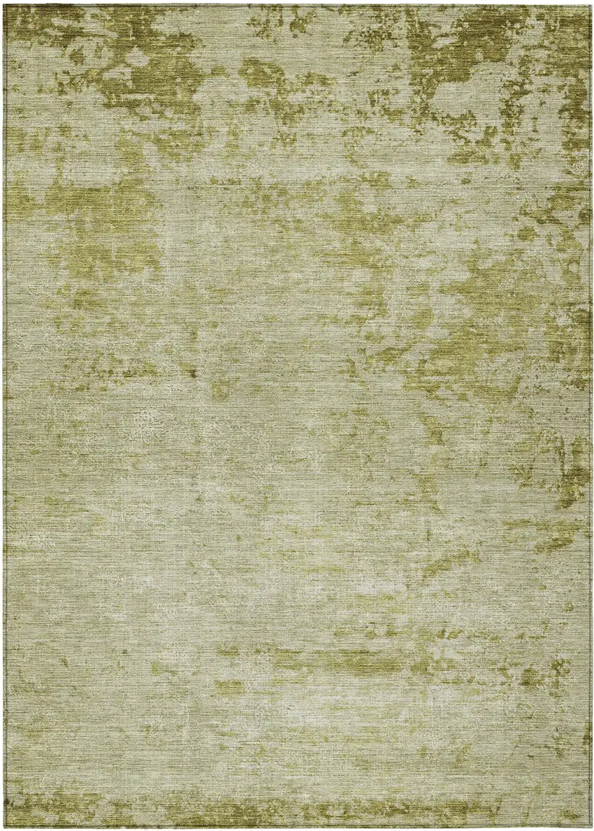 Artichoke Green And Ivory Abstract Washable Indoor Outdoor Area Rug Photo 1