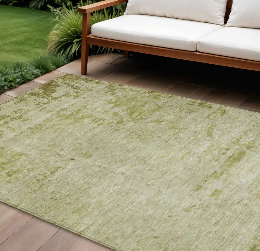 Artichoke Green And Ivory Abstract Washable Indoor Outdoor Area Rug Photo 2