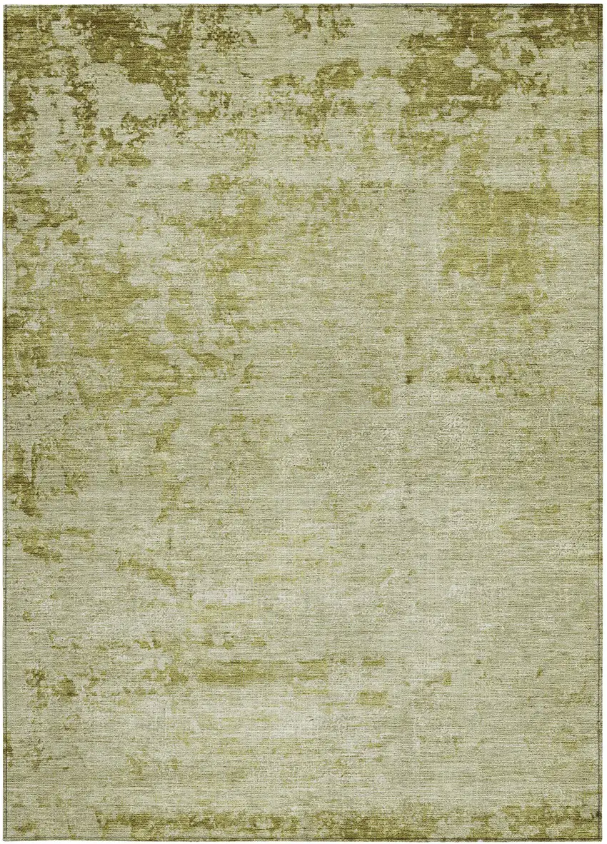 Artichoke Green And Ivory Abstract Washable Indoor Outdoor Area Rug Photo 3