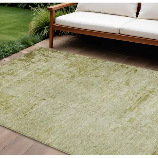 Artichoke Green And Ivory Abstract Washable Indoor Outdoor Area Rug Photo 2