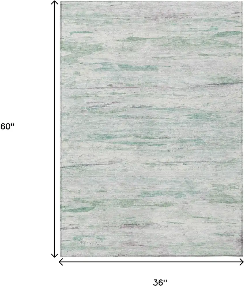 Artichoke Green And Ivory Abstract Washable Indoor Outdoor Area Rug Photo 9