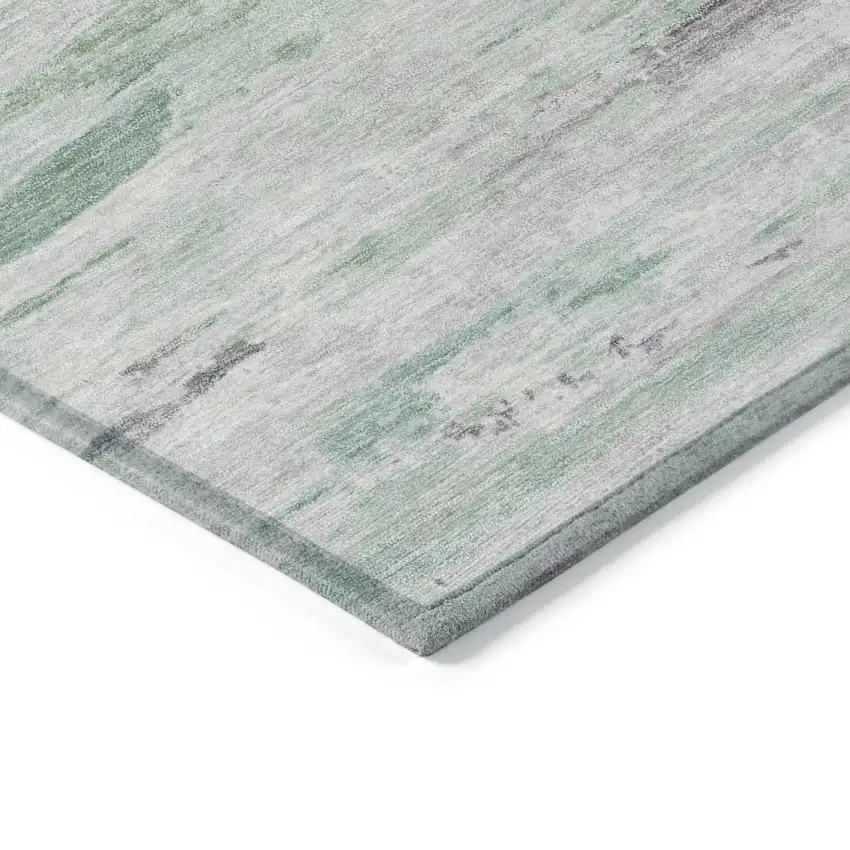 Artichoke Green And Ivory Abstract Washable Indoor Outdoor Area Rug Photo 9