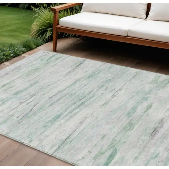 Artichoke Green And Ivory Abstract Washable Indoor Outdoor Area Rug Photo 2