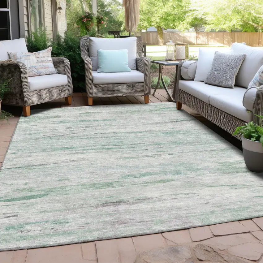 Artichoke Green And Ivory Abstract Washable Indoor Outdoor Area Rug Photo 5