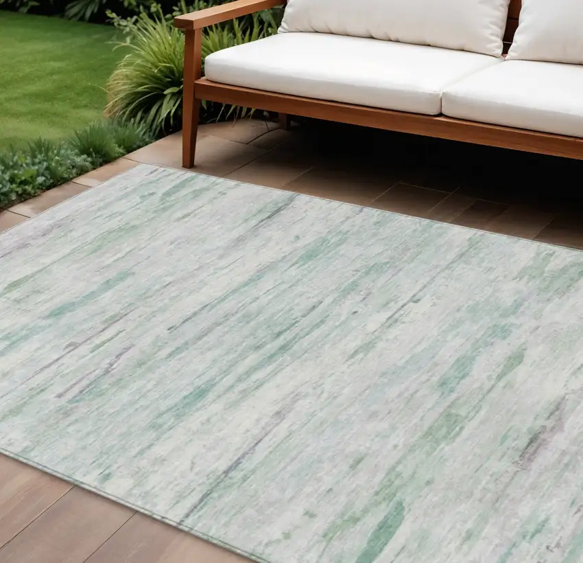 Artichoke Green And Ivory Abstract Washable Indoor Outdoor Area Rug Photo 2