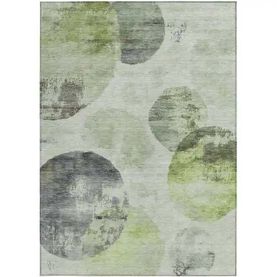 Artichoke Green And Ivory Abstract Washable Indoor Outdoor Area Rug Photo 4
