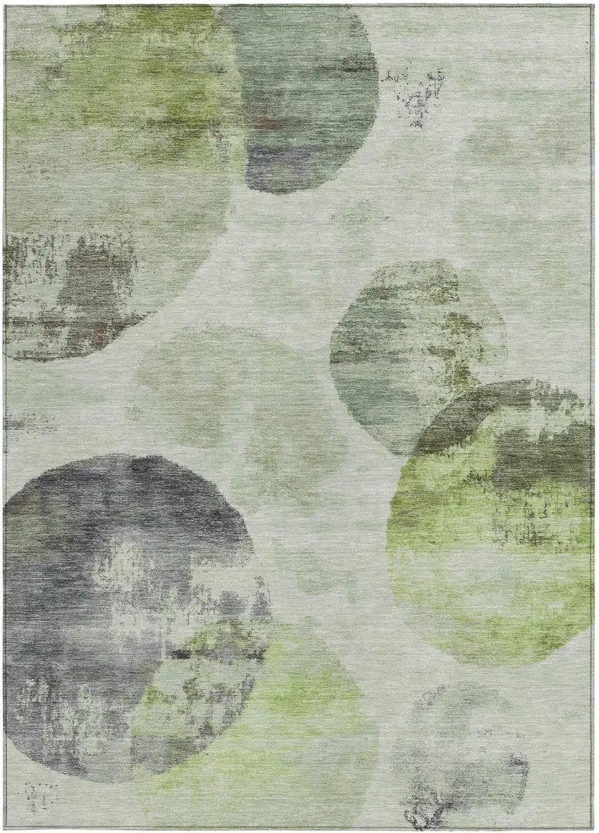 Artichoke Green And Ivory Abstract Washable Indoor Outdoor Area Rug Photo 4