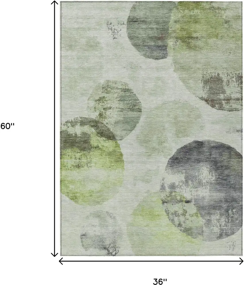 Artichoke Green And Ivory Abstract Washable Indoor Outdoor Area Rug Photo 3