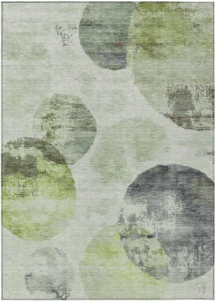 Artichoke Green And Ivory Abstract Washable Indoor Outdoor Area Rug Photo 2