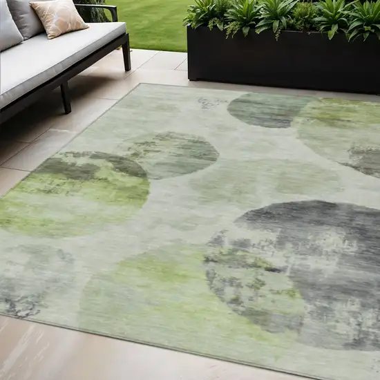 Artichoke Green And Ivory Abstract Washable Indoor Outdoor Area Rug Photo 1