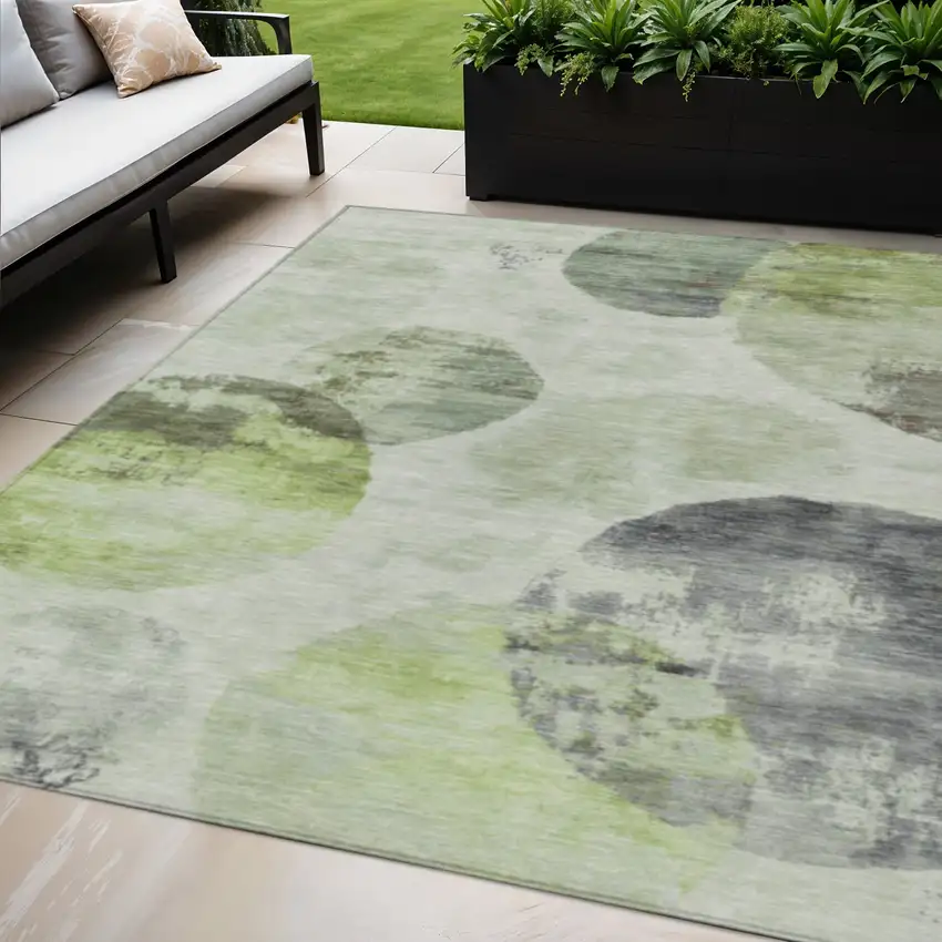 Artichoke Green And Ivory Abstract Washable Indoor Outdoor Area Rug Photo 1