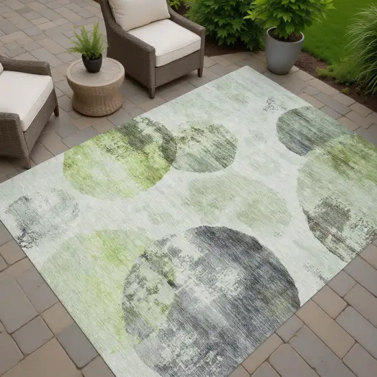 Artichoke Green And Ivory Abstract Washable Indoor Outdoor Area Rug Photo 7
