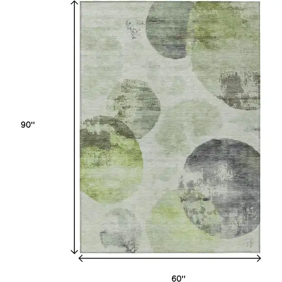 Artichoke Green And Ivory Abstract Washable Indoor Outdoor Area Rug Photo 3
