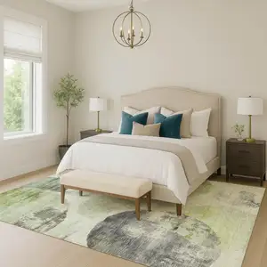 Photo of Artichoke Green And Ivory Abstract Washable Indoor Outdoor Area Rug