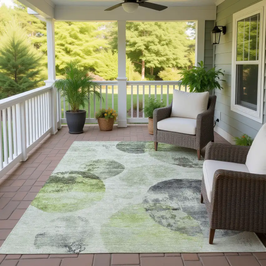 Artichoke Green And Ivory Abstract Washable Indoor Outdoor Area Rug Photo 9
