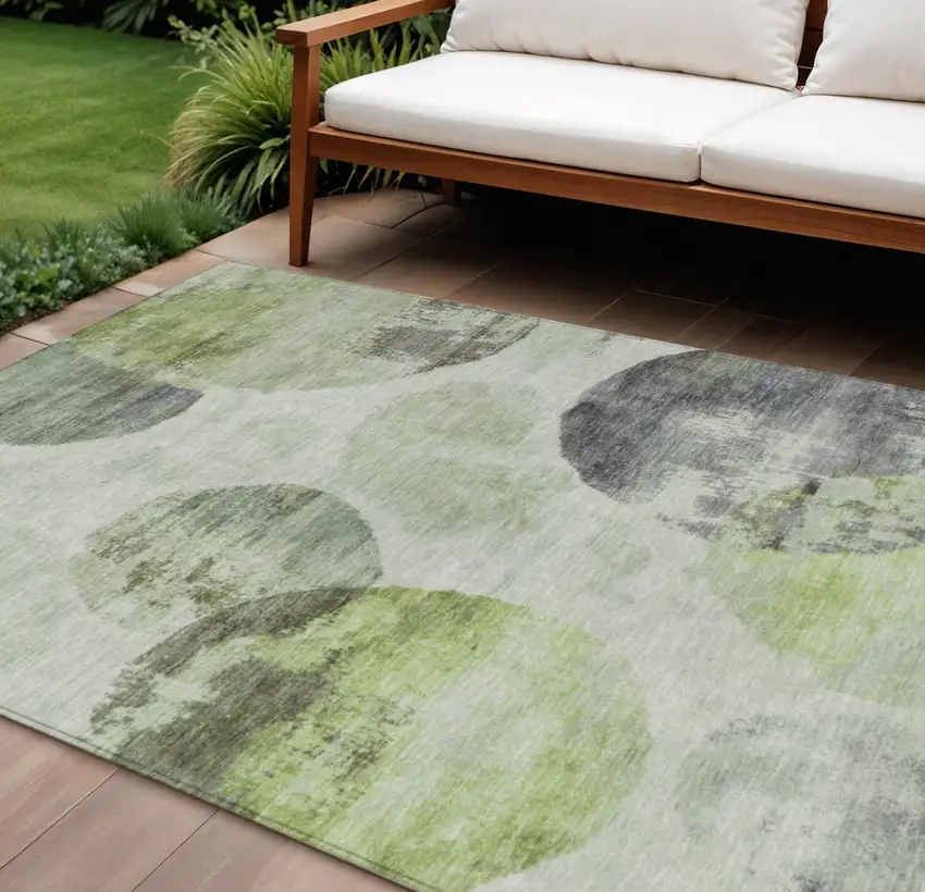 Artichoke Green And Ivory Abstract Washable Indoor Outdoor Area Rug Photo 1