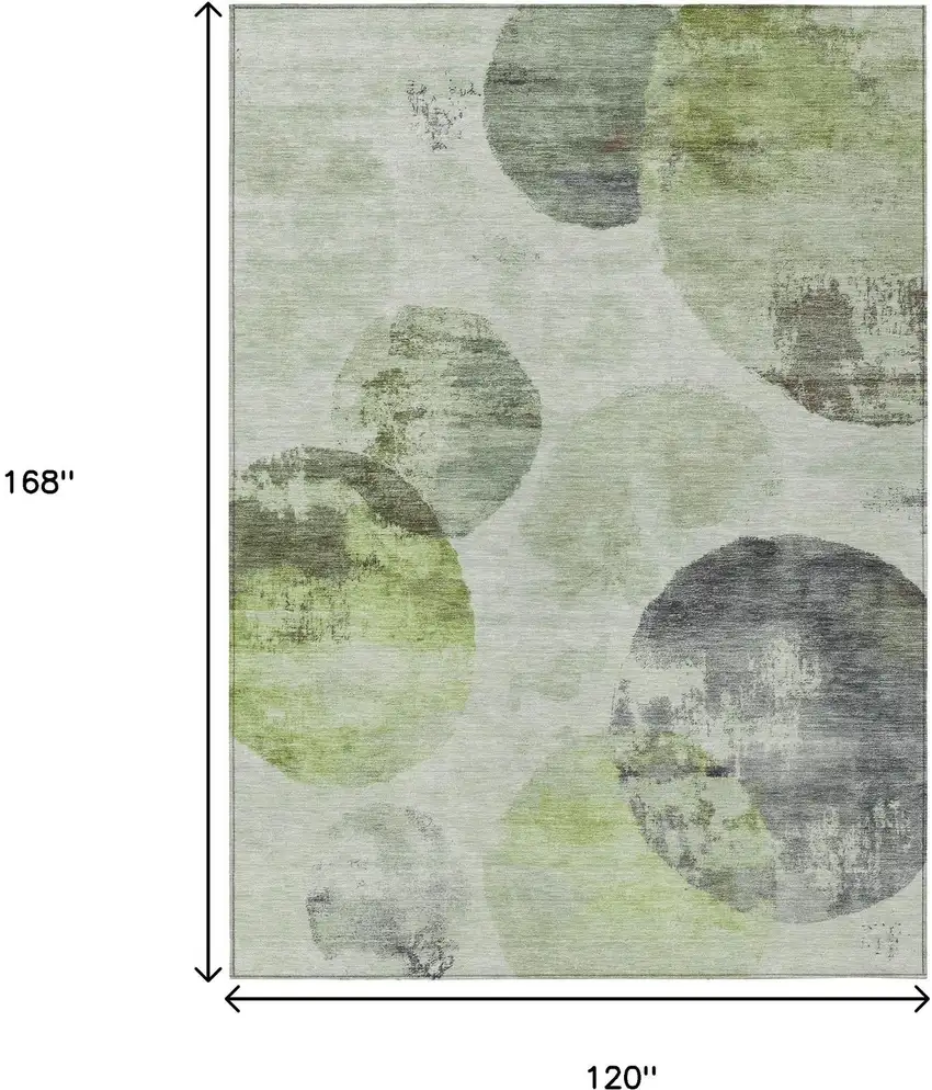 Artichoke Green And Ivory Abstract Washable Indoor Outdoor Area Rug Photo 3
