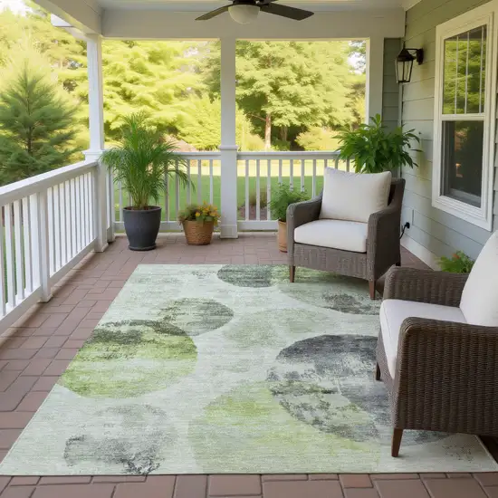 Artichoke Green And Ivory Abstract Washable Indoor Outdoor Area Rug Photo 9