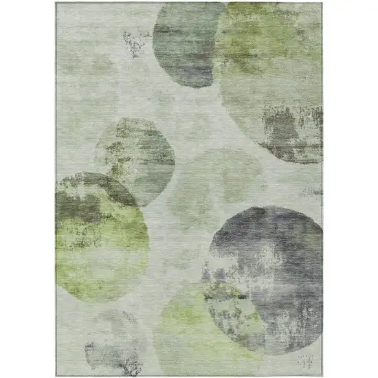 Artichoke Green And Ivory Abstract Washable Indoor Outdoor Area Rug Photo 2