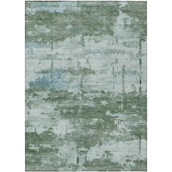 Artichoke Green And Ivory Abstract Washable Indoor Outdoor Area Rug Photo 1