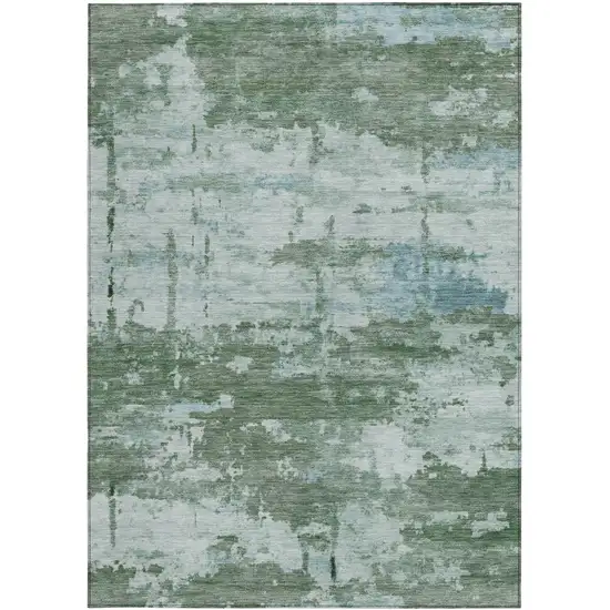 Artichoke Green And Ivory Abstract Washable Indoor Outdoor Area Rug Photo 3
