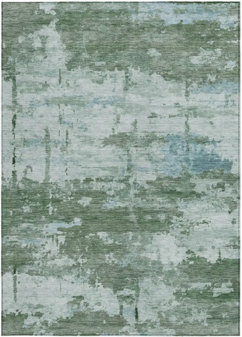 Artichoke Green And Ivory Abstract Washable Indoor Outdoor Area Rug Photo 3
